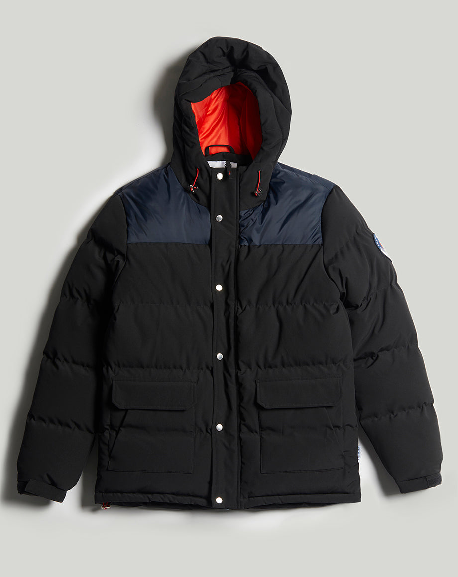 HORRU COLOUR BLOCK MOUNTAIN MENS PUFFER JACKET BLACK