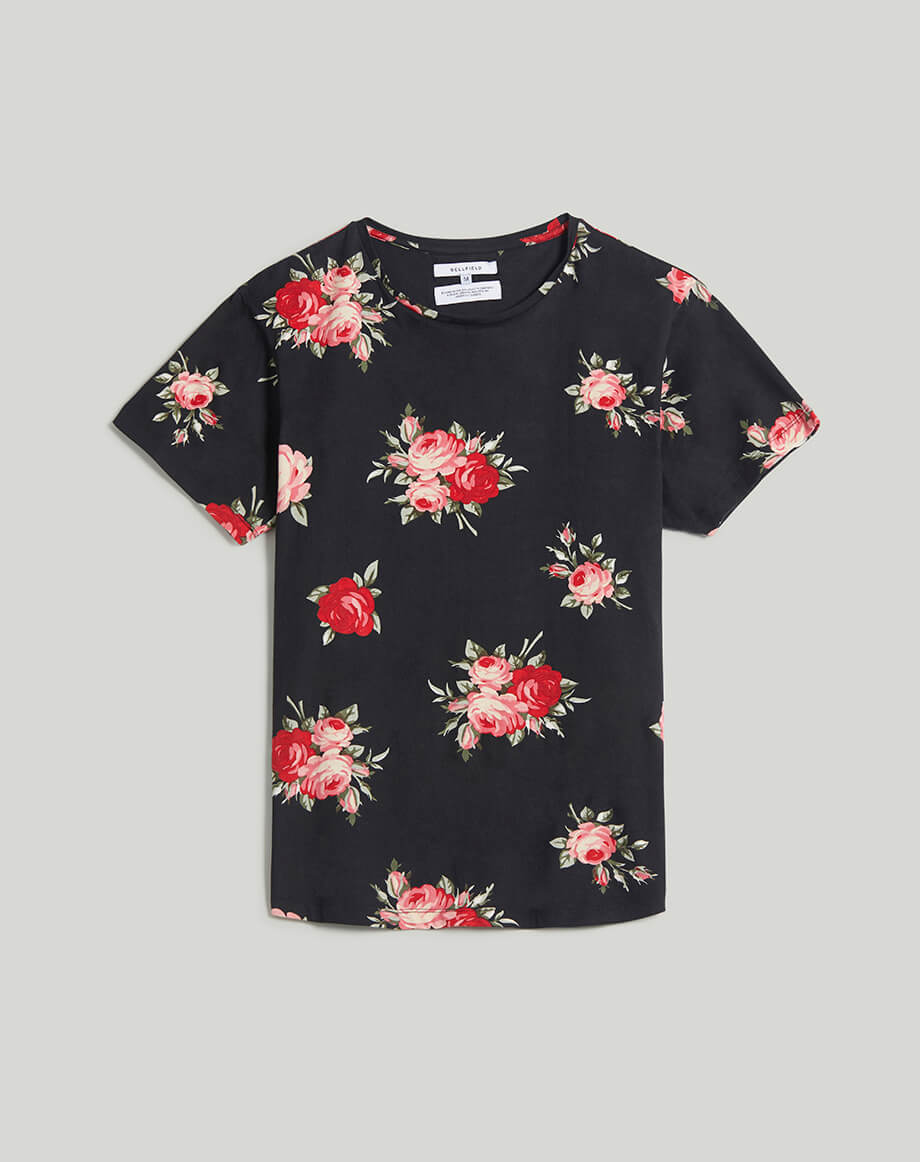 Rose print t shirt mens top