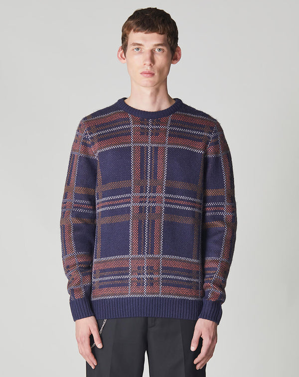 Bellfield Clothing Austen Check Jumper in Navy | Men's Jumpers