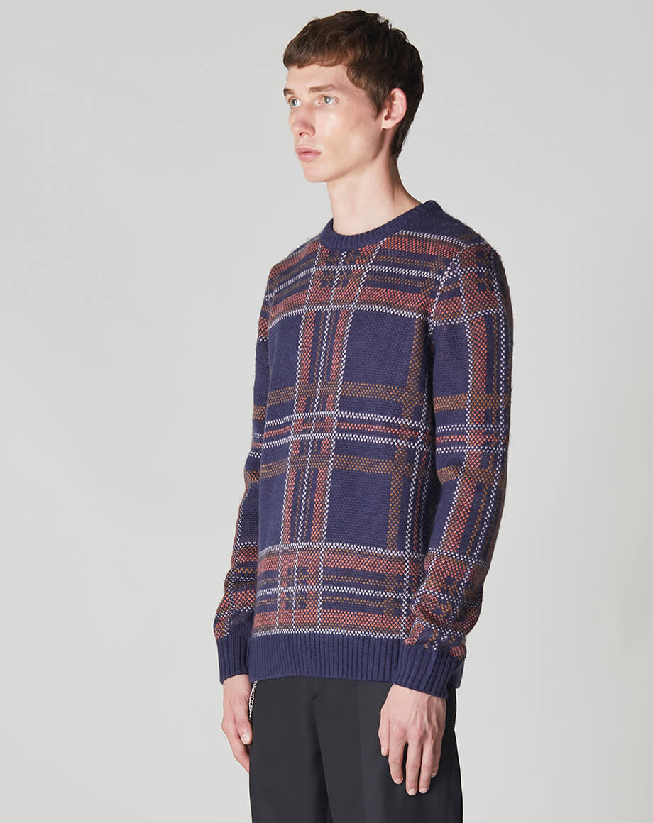 Bellfield Clothing Austen Check Jumper in Navy Men s Jumpers