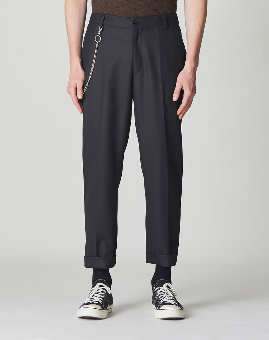 Bellfield Exeter Cropped Tapered Trousers in Black