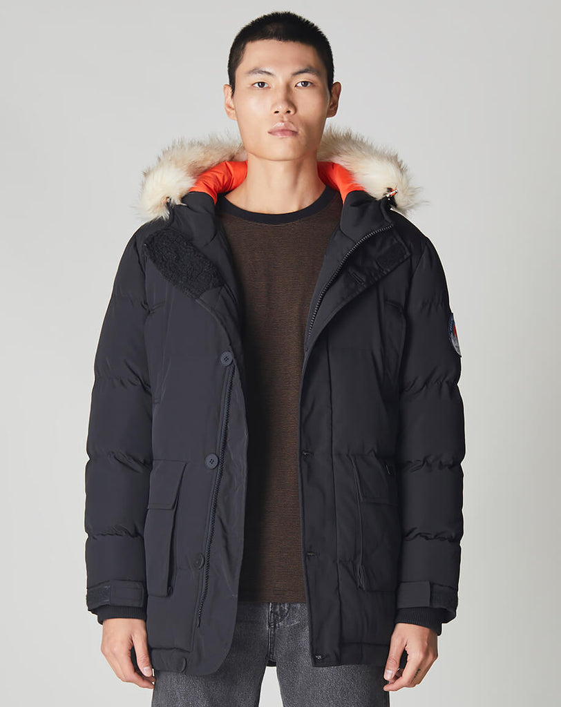 Bellfield Namru Fur Trim Oversized Men s Mountain Parka in Black Bellfield Clothing