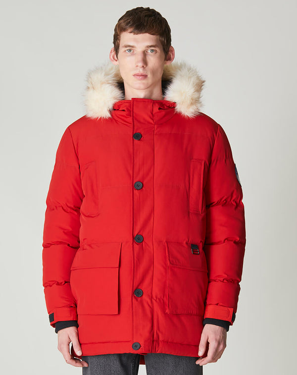 NAMRU FUR TRIM OVERSIZED MENS MOUNTAIN PARKA JACKET TOMATO