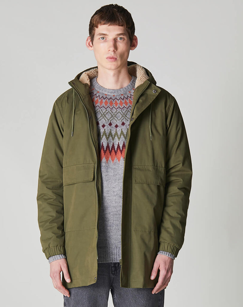 Bellfield borg lined parka with hood hotsell in khaki