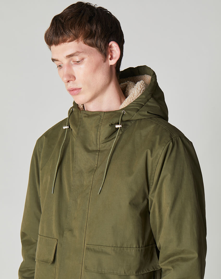 Bellfield Raka Sherpa Lined Men's Parka in Khaki - Bellfield Clothing