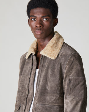 Mens leather jacket sales with sherpa collar