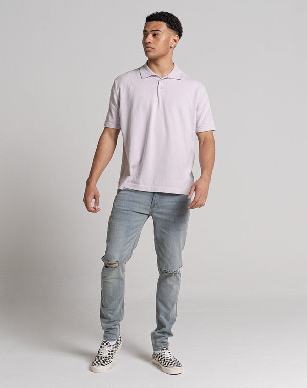 ESSENTIAL OVERSIZED SHORT SLEEVE KNITTED POLO LILAC Bellfield Clothing