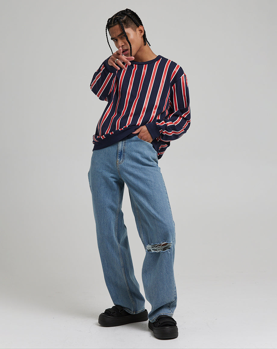 D STRUCT JARVIS MEN S STRIPED SWEATSHIRT NAVY Bellfield Clothing