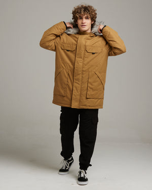MURUNTAU MEN S FAUX FUR TRIM PARKA TOBACCO Bellfield Clothing