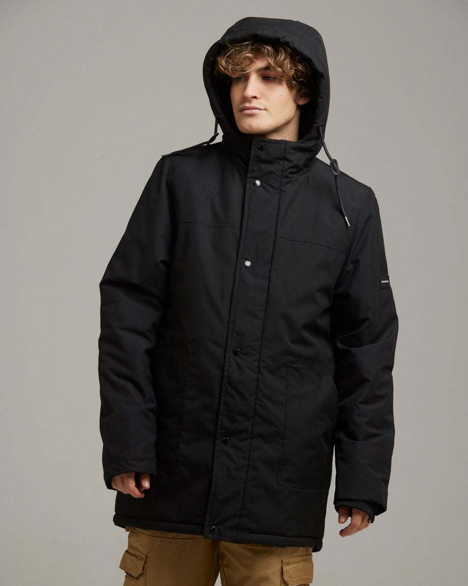 NEVADA MEN S LONGLINE PARKA BLACK Bellfield Clothing