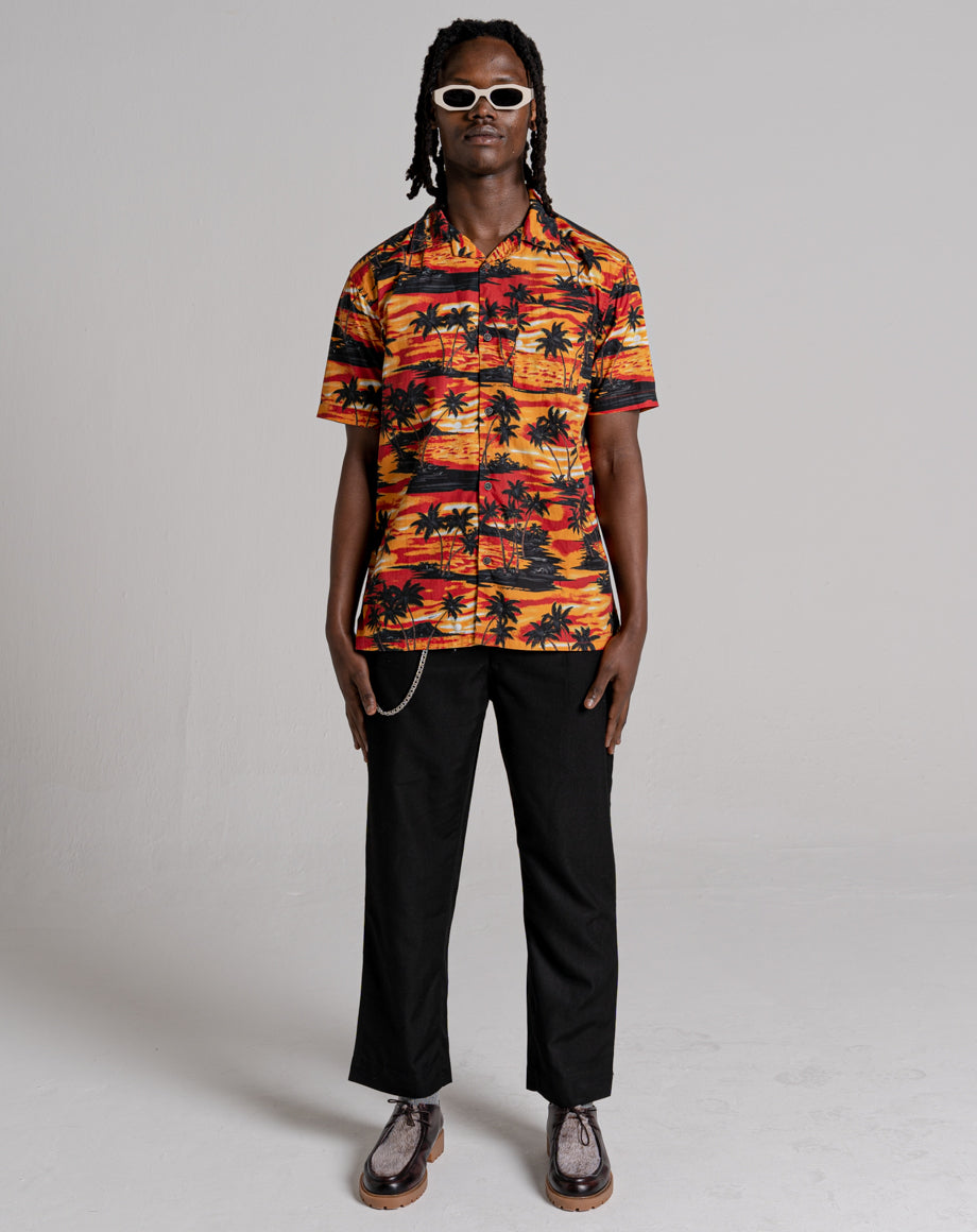 D-STRUCT KRAKATOA UNISEX SHORT SLEEVE HAWAIIN SHIRT - ORANGE ...