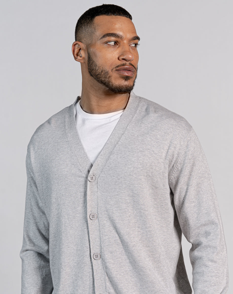 ESSENTIAL OVERSIZED KNITTED CARDIGAN - LIGHT GREY - Bellfield Clothing