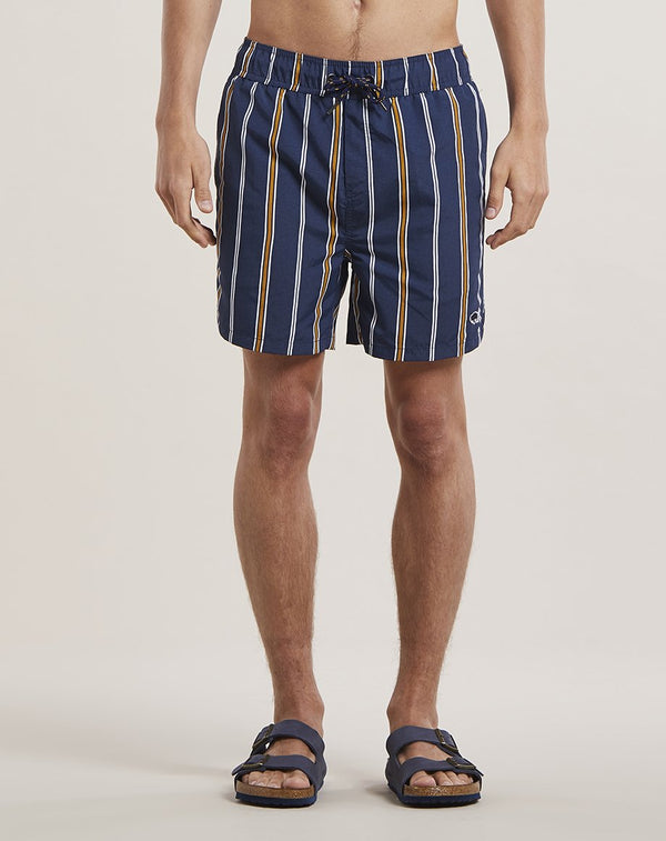 Bellfield Preto Striped Men's Swim Shorts in Navy - Bellfield Clothing